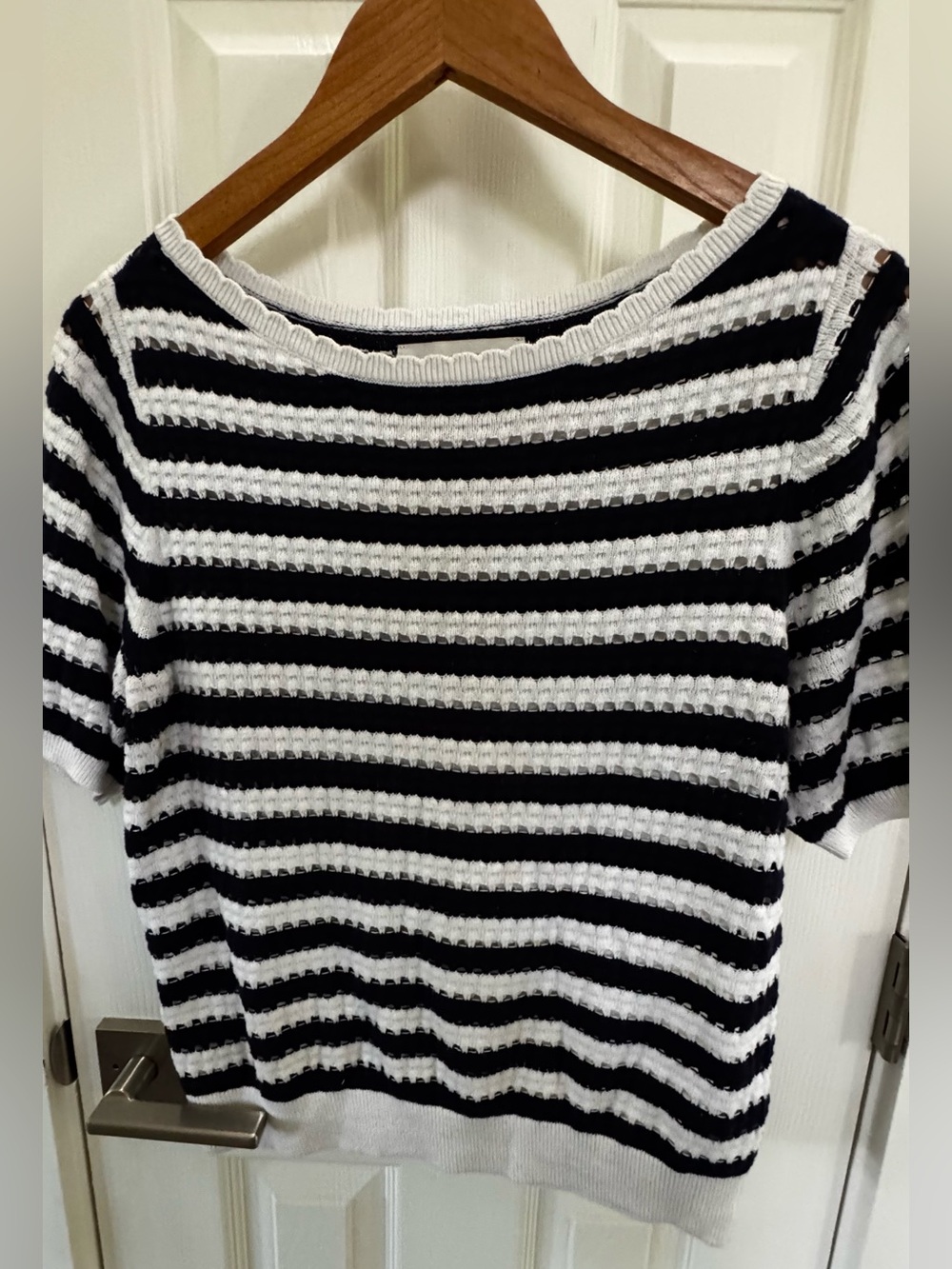 Loft. Black and White Striped Short Sleeve Knit Top